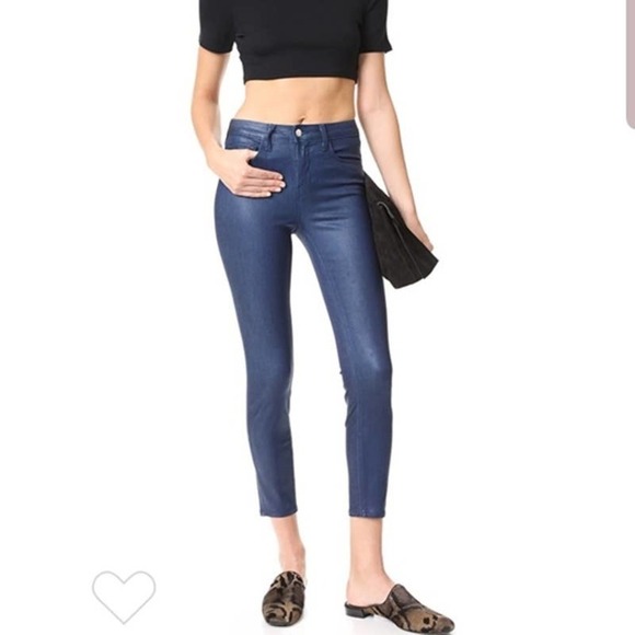L'AGENCE Margot Coated Skinny Jeans High-Rise Blue Women's Size 30 NWOT - Picture 1 of 13